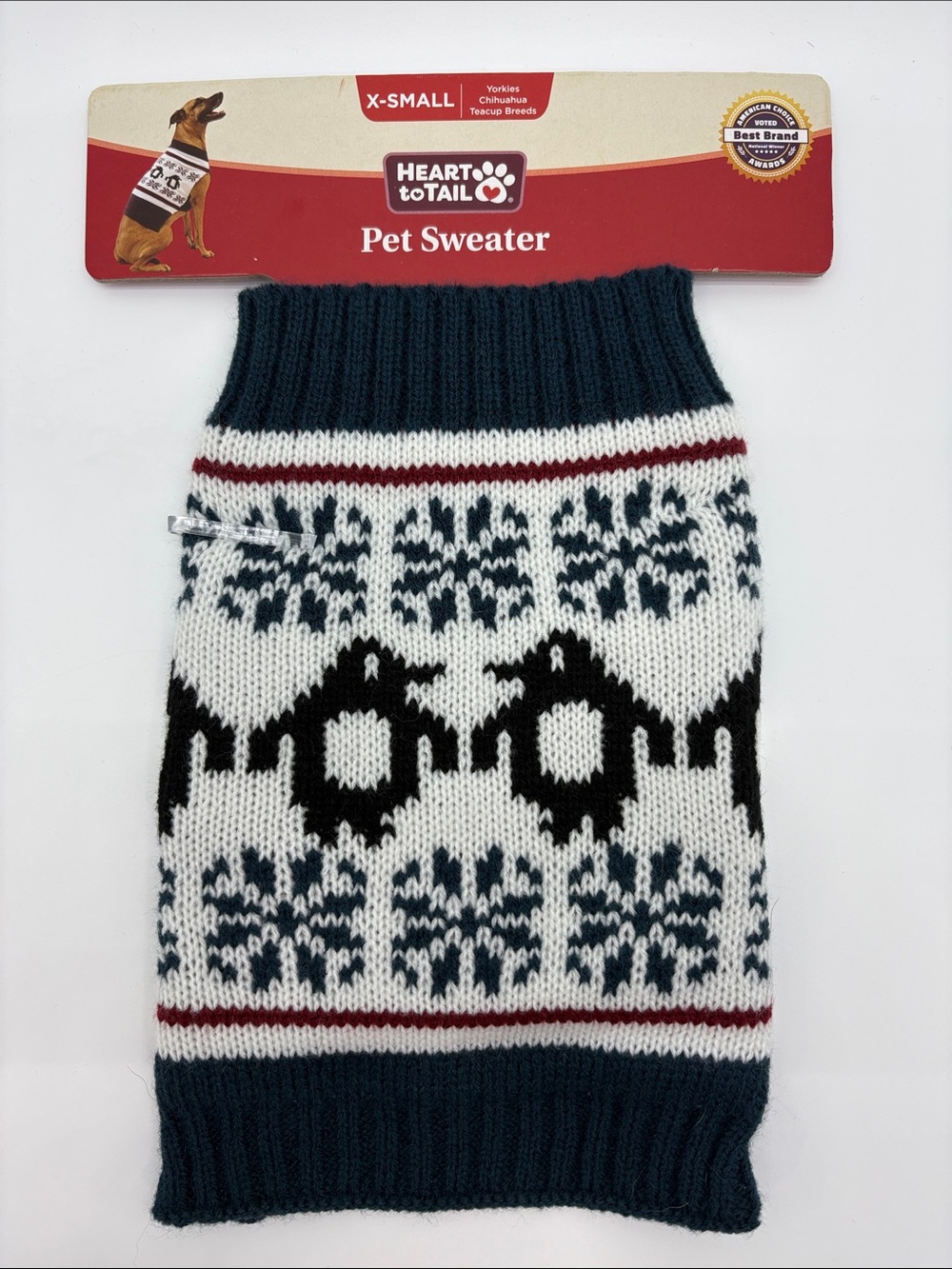 Heart to Tail X-Small Navy, White & Black Penguin Knit Pet Sweater